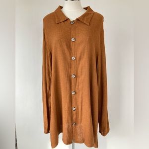CP Shade Sausalito Tunic Blouse Top Rust Orange Brown Long Linen Rayon Size L